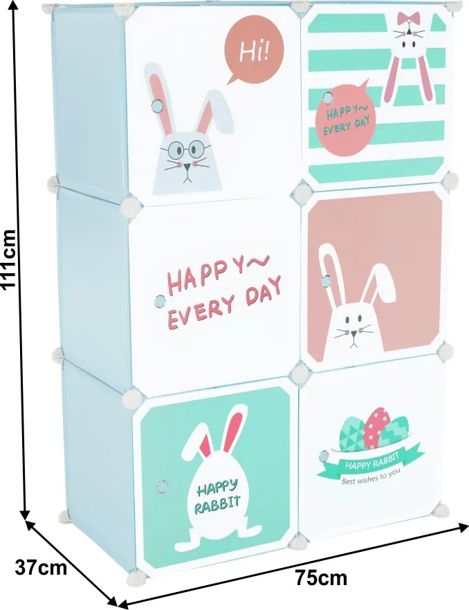 Gyerek szekrény, kék/gyerek minta, EDRIN