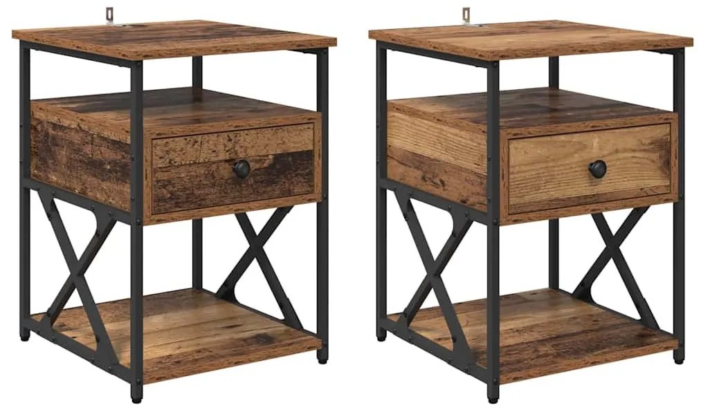 Éjjeliszekrény fiókkal 2 pcs Régi fa 40 x 42 x 55 cm Faanyag