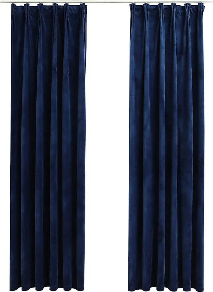 vidaXL 2 db sötétkék bársony sötétítőfüggöny kampókkal 140 x 245 cm