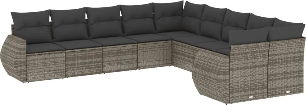 vidaXL 10 részes szürke polyrattan kerti ülőgarnitúra párnákkal