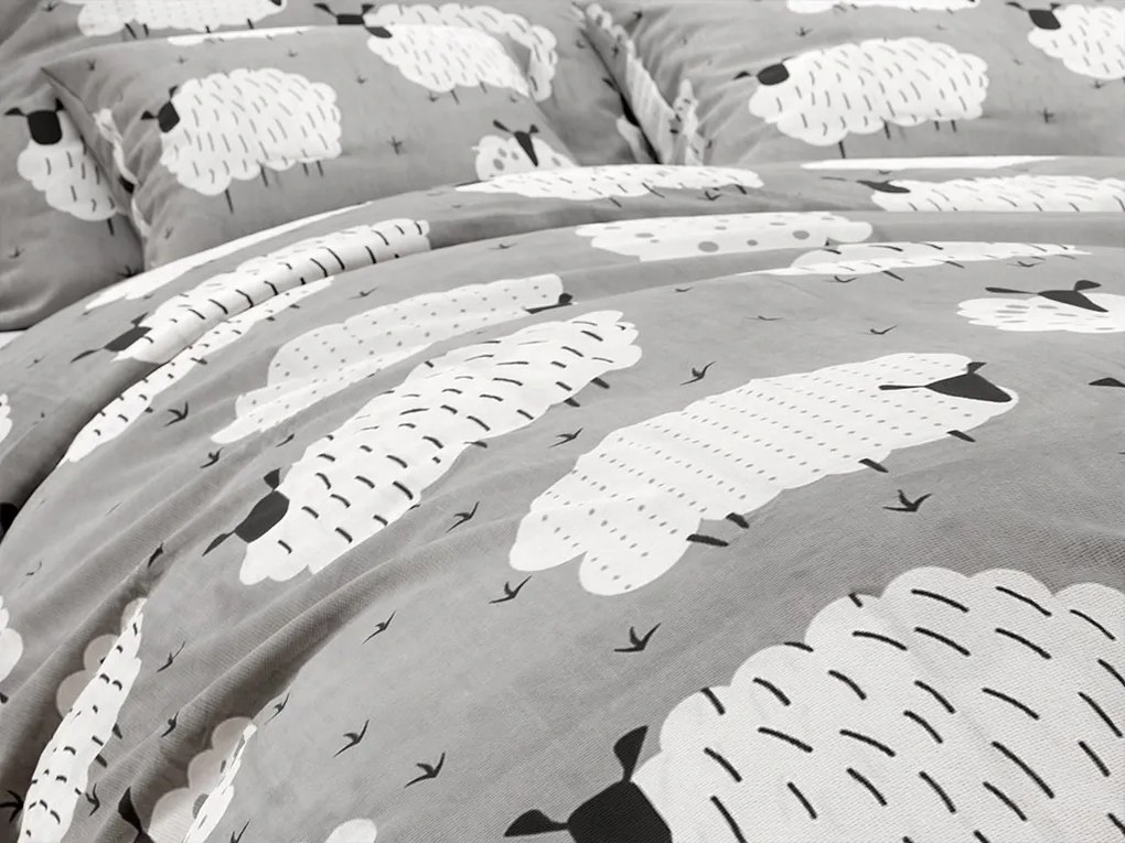 Poliészter-pamut ágynemű WHITE SHEEPS szürke Ágyneműhuzat mérete: 70 x 90 cm | 140 x 200 cm
