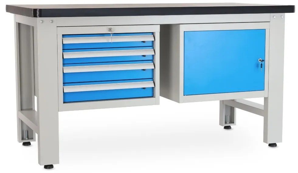 Műhelyasztal Solid MDF-41, 150 cm, 2x függő doboz, fekete