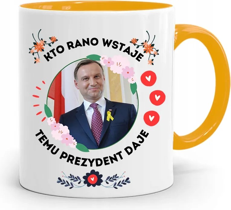 Duda András Sárga Elnöki Bögre Nyomtatott Mintával