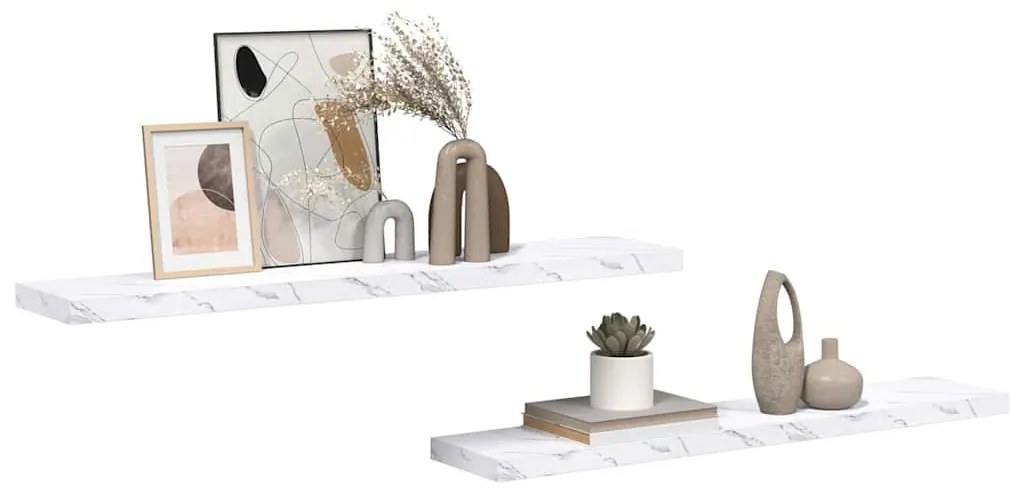 vidaXL Falpolc tárolóval 2 pcs Fehér márvány 120 x 23,5 x 4 cm Faanyag