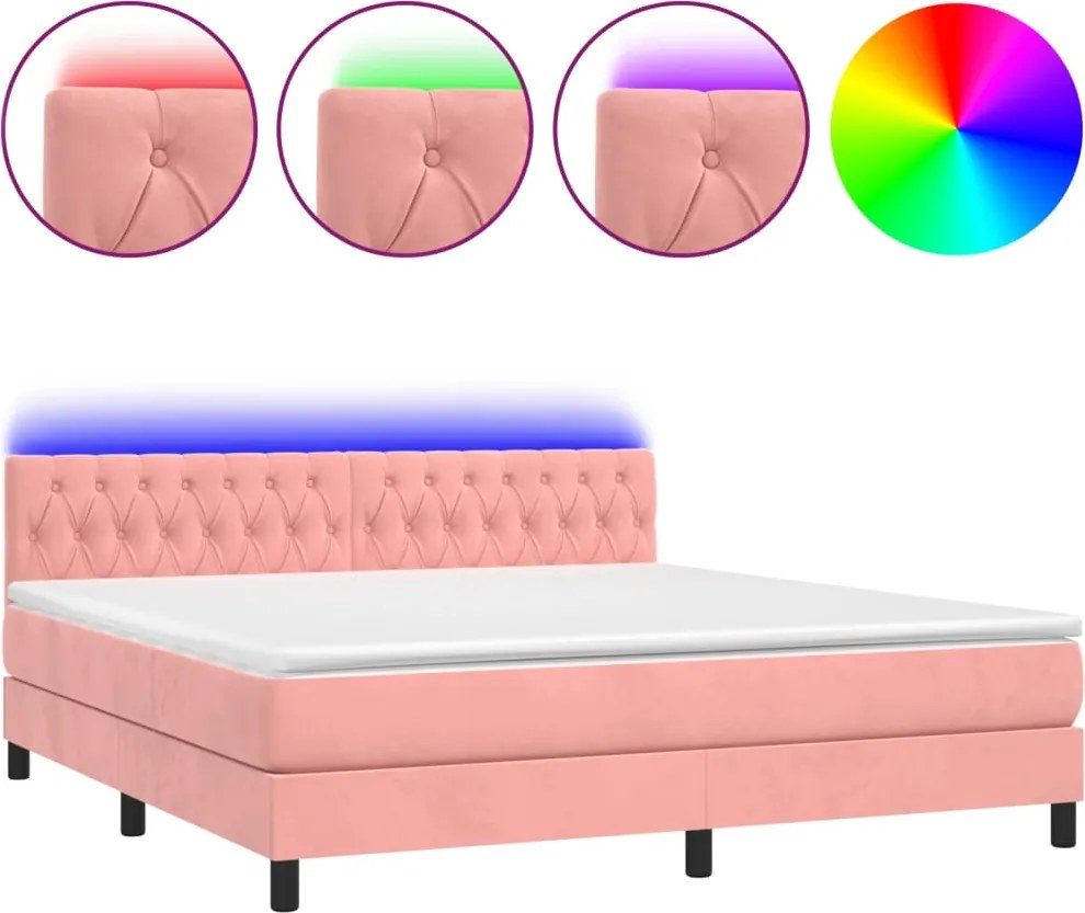 vidaXL rózsaszín bársony rugós és LED-es ágy matraccal 180x200 cm