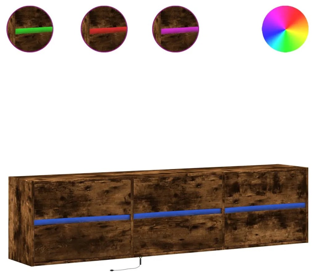 füstös tölgy falra szerelhető TV-szekrény LED-del 180x31x45cm