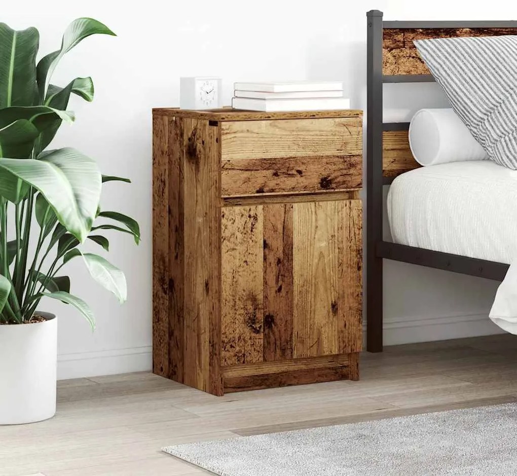 2 db antik fa színű szerelt fa éjjeliszekrény 39x35x65 cm
