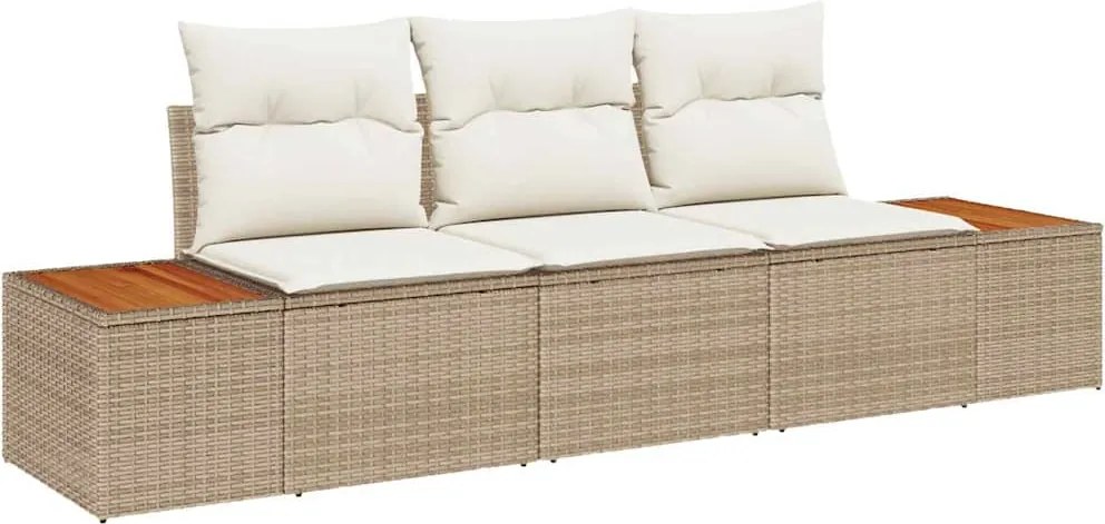 vidaXL Kerti Kanapé Szett párnával 3 pcs bézs és krémszínű Poli rattan