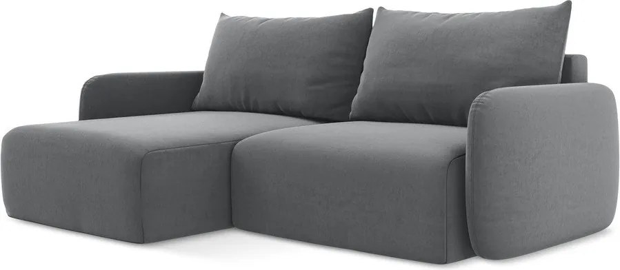 Szürke bársony kinyitható-tárolóhelyes sarokkanapé (bal oldali-heverő résszel) Kalena – Makamii