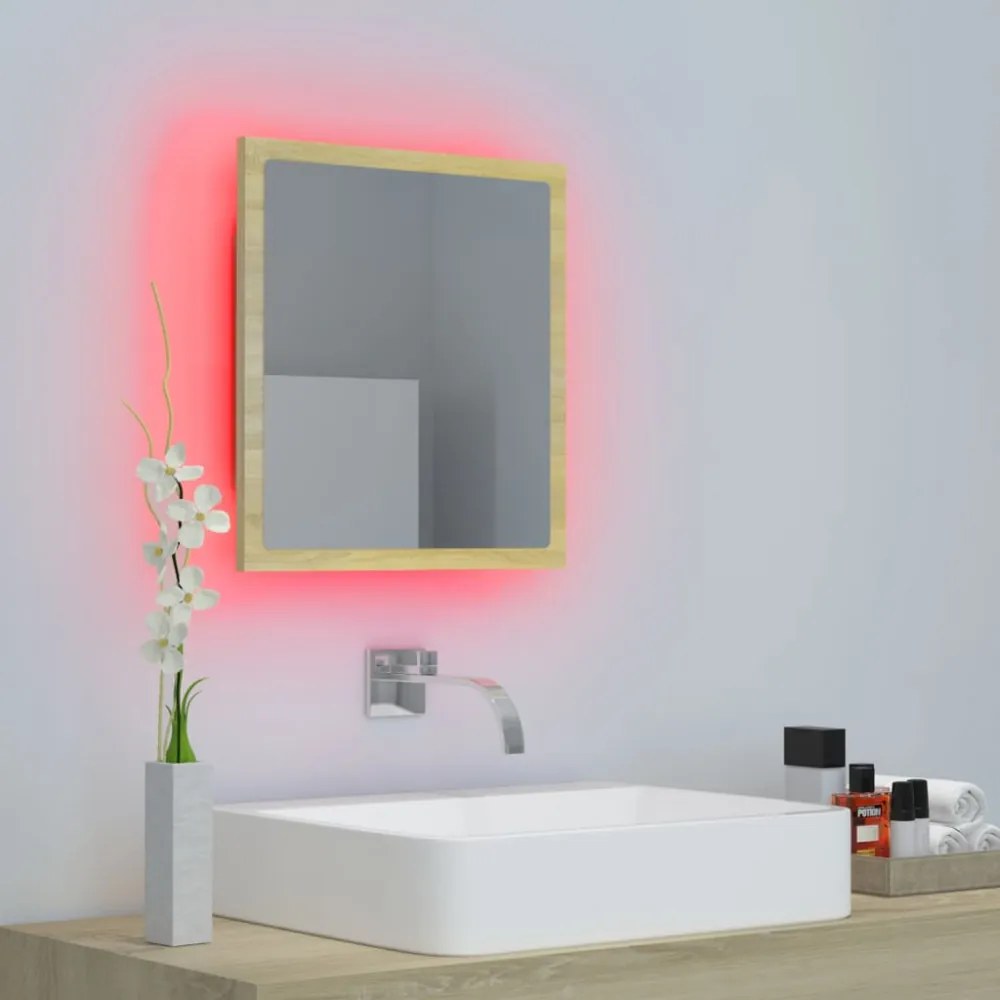 sonoma tölgy akril LED-es fürdőszobai tükör 40x8,5x37 cm