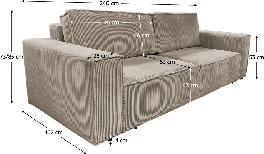 Kihúzható heverő, szürkésbézs Taupe, HARPERA BIG SOFA