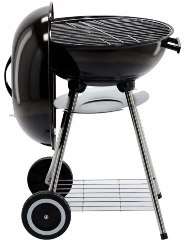 Faszén grill kerekeken burkolattal gömb - fekete