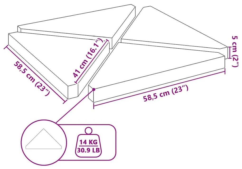 Esernyősúlytányérok 4 db szürke gránit háromszög 14 kg