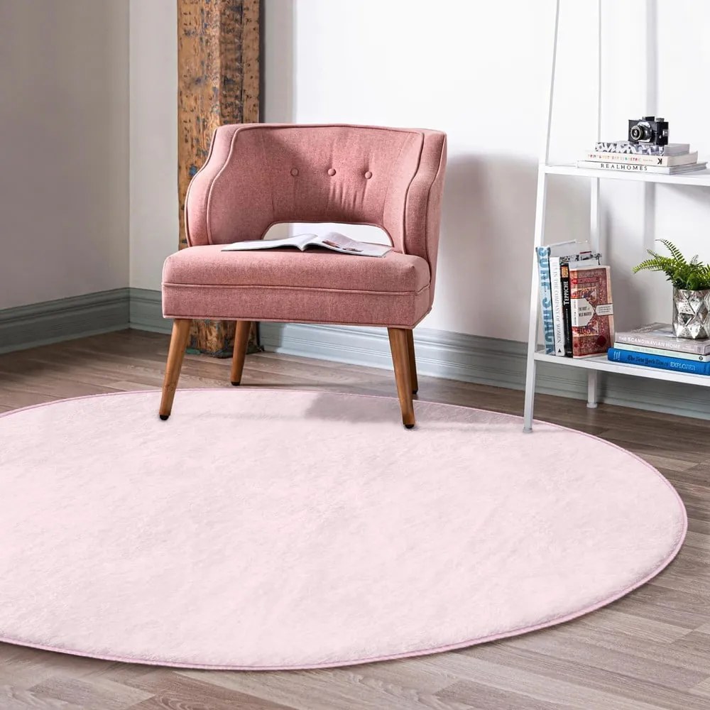 Világos rózsaszín mosható-robotporszívóval tisztítható kerek szőnyeg ø 120 cm Comfort – Mila Home