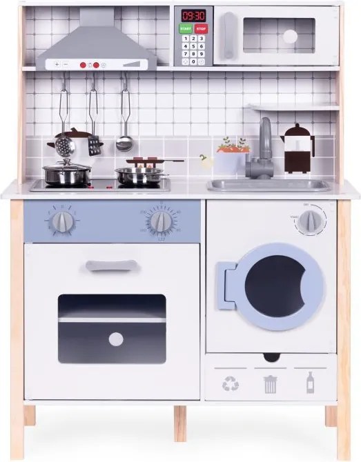 Fából készült valósághű gyermekkonyha LED fénnyel, hangokkal és kiegészítőkkel