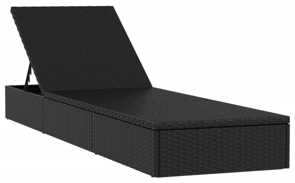 1 db fekete polyrattan napozóágy asztallal