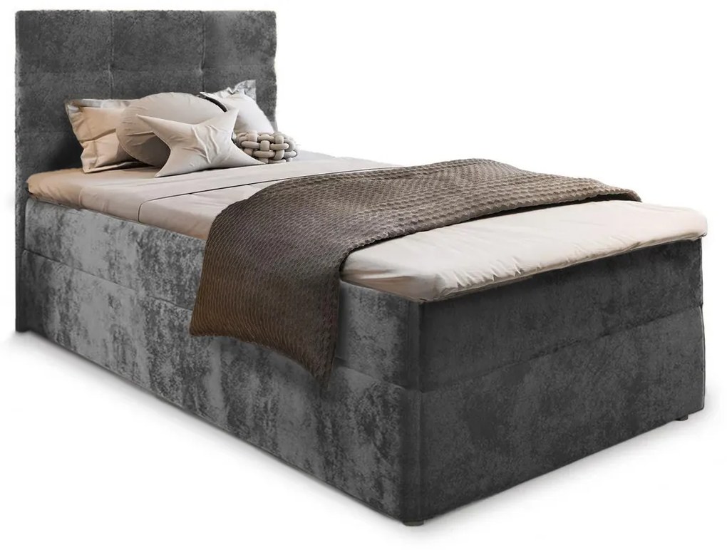 Kárpitozott boxspring ágy GLORIEN VELVET 100x200 cm szürke Matrac: Bonell rugós matrac