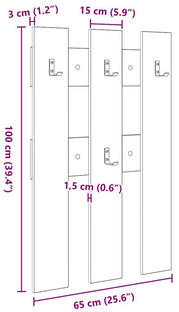 Fali Kabáthorog kézműves tölgy 65 x 3 x 100 cm Faanyag
