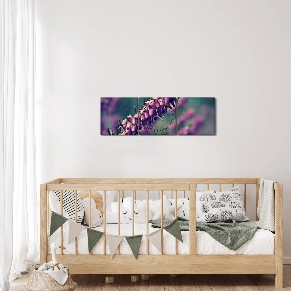 Lila virág képe (órával) (90x30 cm)