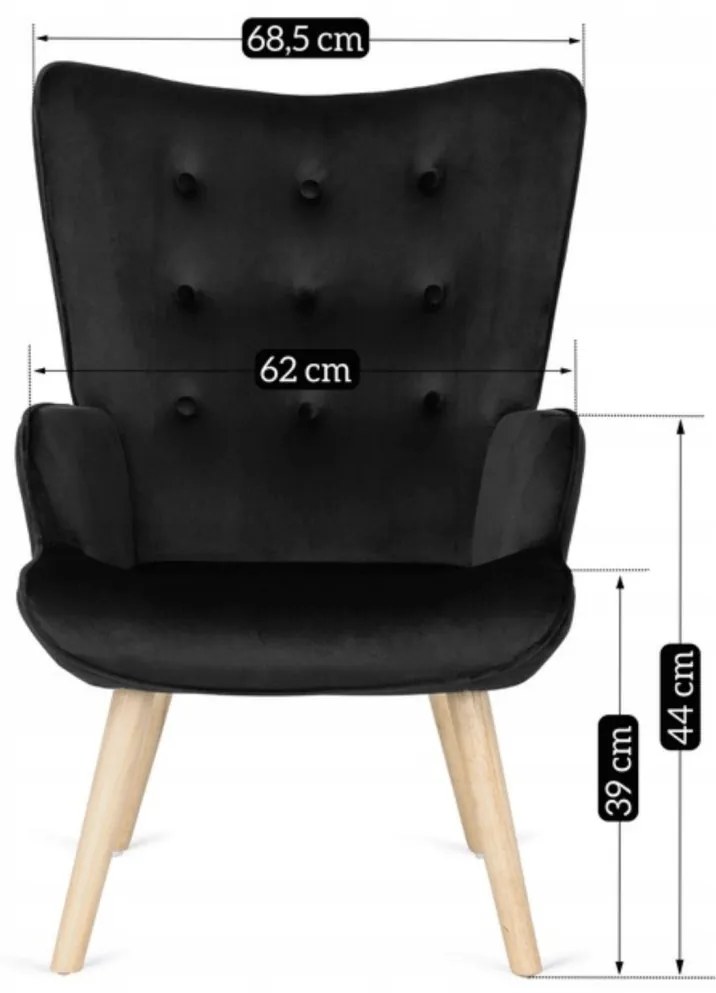 Füles Fotel Lábtartóval Fekete Bársony Kárpittal. LOZANO 2