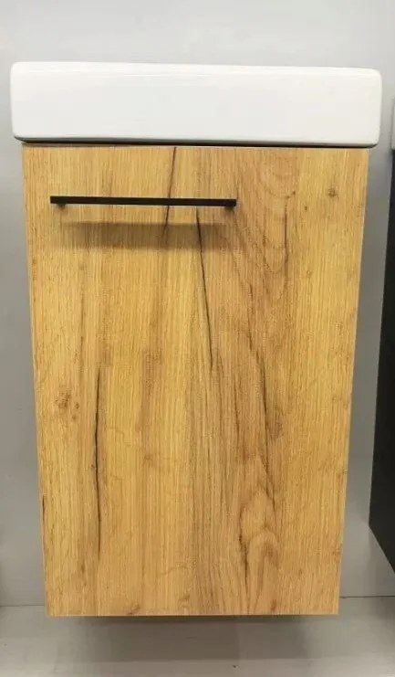 Erga Kim, fali WC szekrény 39x21x60 cm + kerámia mosogató 40 cm, Craft tölgy, ERG-207-D-04004+1406