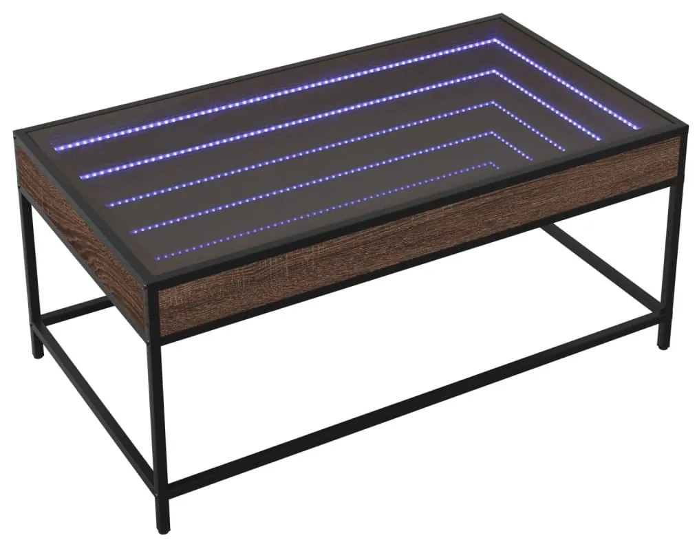 Barna tölgy végtelen hatású LED-es dohányzóasztal 90x50x41 cm