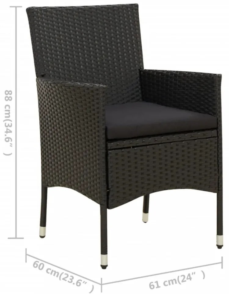 vidaXL 5 részes fekete polyrattan kültéri étkezőszett párnákkal