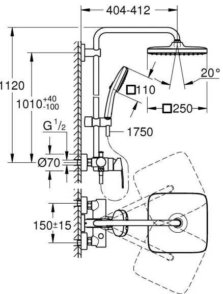 GROHE 26985001 - Zuhanyrendszer VITALIO COMFORT 250 250 × 250 mm fényes króm