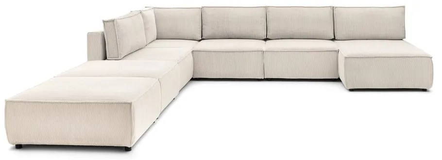 Krémszínű kordbársony sarokkanapé ("U" alakú-variálható) Nihad modular – Bobochic Paris