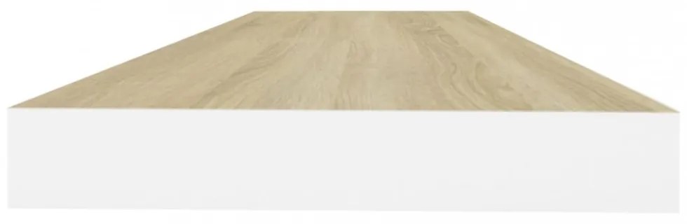 2 db tölgyszínű és fehér MDF lebegő fali polc 80x23,5x3,8 cm