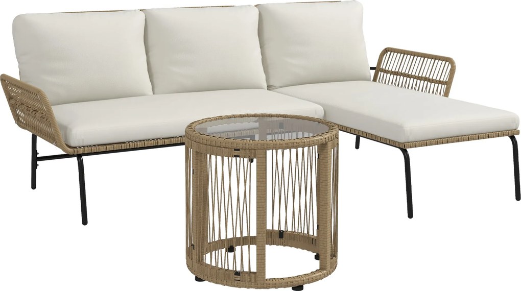 Outsunny 3 Részes Rattan Kerti Bútor Szett, Kerti Szett Napozóággyal, Kávézóasztallal, Kétszemélyes Kanapéval, Kerti Szett Ülőpárnákkal, Erkélyi Bútor