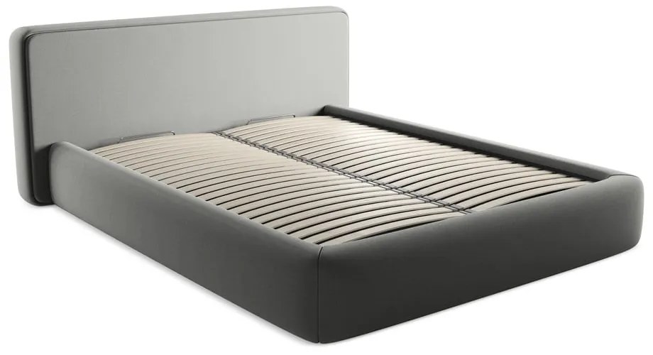 Szürke kárpitozott ágyneműtartós franciaágy ágyráccsal 160x200 cm Kiana – Makamii