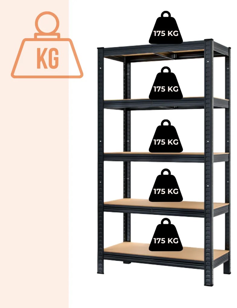 HEAVY nagy teherbírású polc, max 875kg, 90x40x180cm, fekete Jurhan