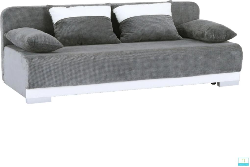 Szétnyitható kanapé, fehér ekobőr/szürke szövet, REMIA