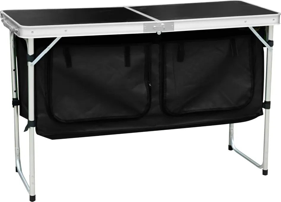 Összecsukható kempingasztal rendszerezővel, 120 cm, alumínium/MDF, KEPI TYP 3