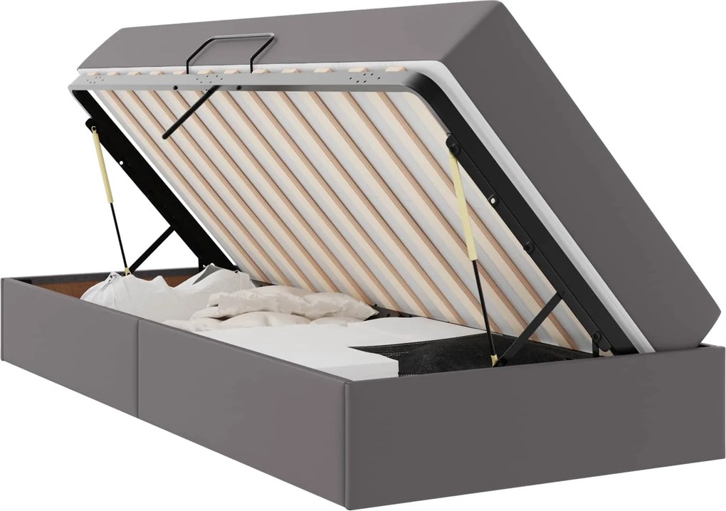 vidaXL Ágy tárolóval és matraccal matracmal tárolóval 2 pcs Szürke Bőr