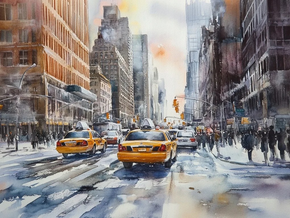 Canvas Akvarell Vászonkép New York Taxi 80x60