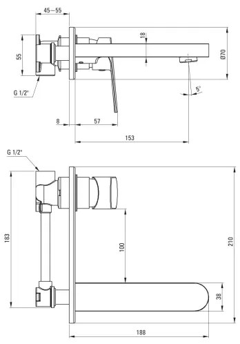 Deante BGA_N54L - Falba építhető mosdócsaptelep ALPINIA fekete