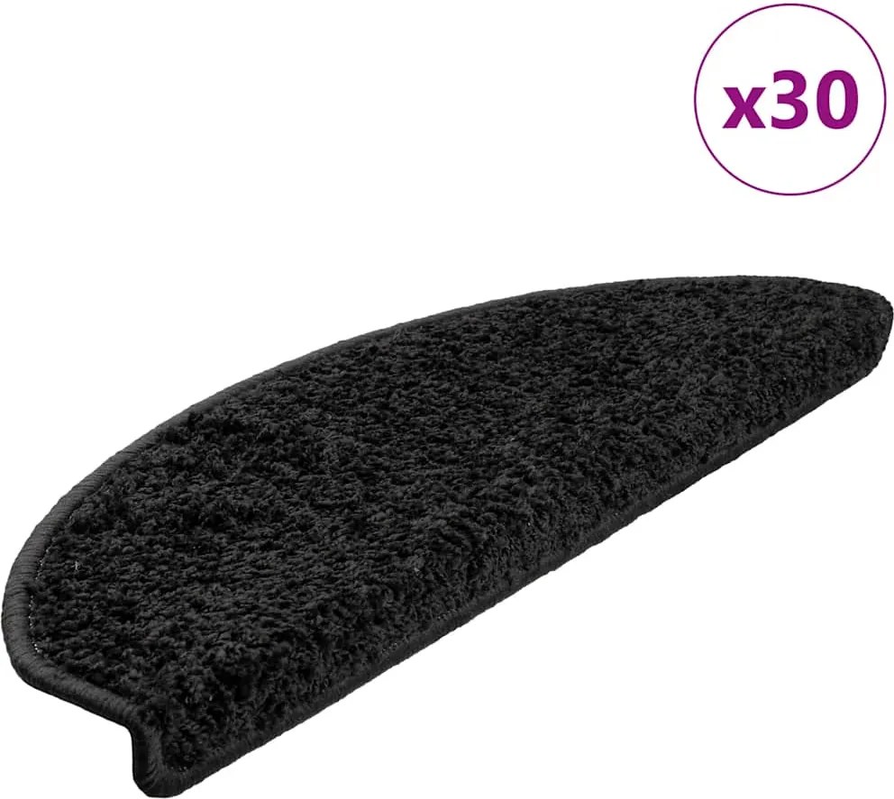 vidaXL 30 db fekete, félkör alakú, nagy lépcsőszőnyeg 65 x 21 x 4 cm