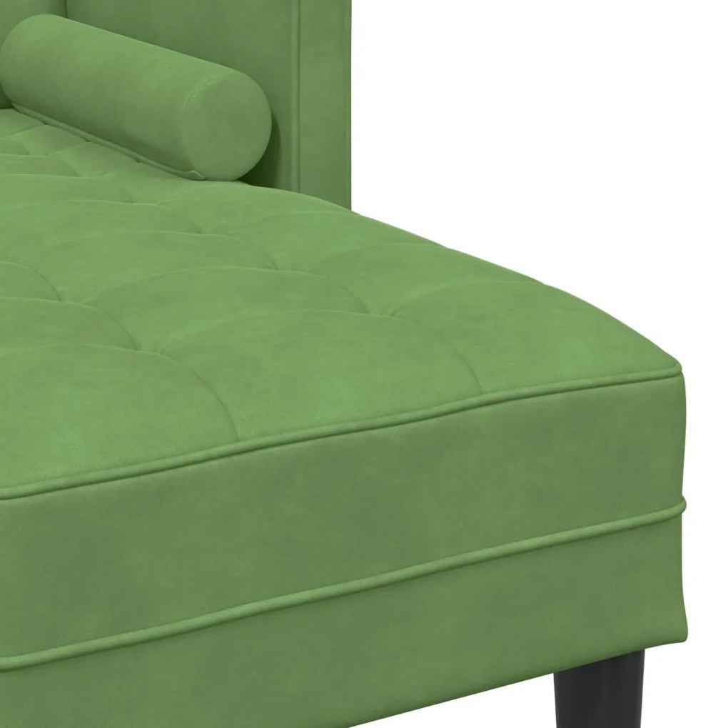 Kerti Kanapé Párnákkal és Ülőgarnitúrával L-alakú Világos Zöld Bársony, 3-Fős Kanapé Chaise L-alakú Világos Zöld 160 cm Bársony, Pad Világos Zöld 113x57x39 cm Bársony