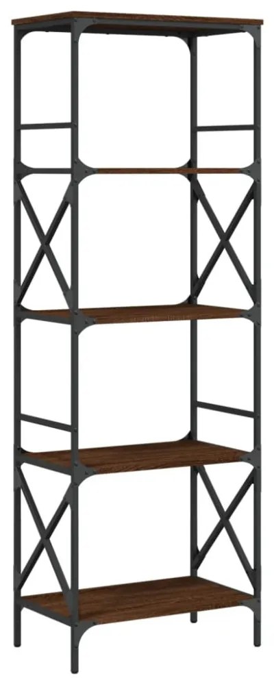5 szintes barna tölgy színű szerelt fa könyvespolc 56x35x171 cm