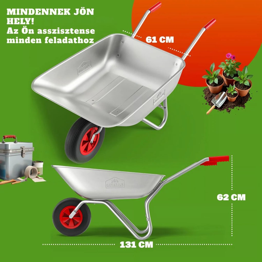 LARRY horganyzott talicska, max. kapacitás 80l/100kg, ezüst/fekete Gardebruk