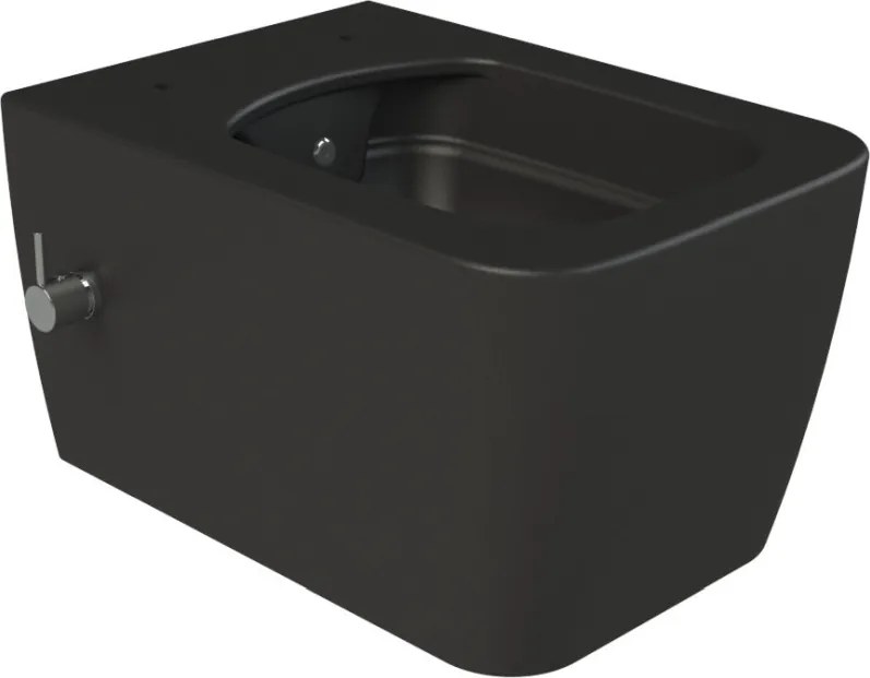 CeraStyle HERA fali WC - MATT FEKETE - BEÉPÍTETT bidé funkcióval - perem nélküli - 52 cm
