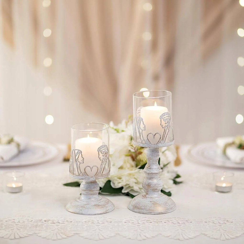 Fém Gyertyatartók Oszlopos Gyertyák Esküvő 2 db Szürke Arany