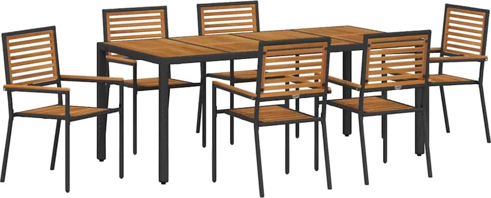 vidaXL Kert étkező szett 7 pcs Fekete és Barna polirattan