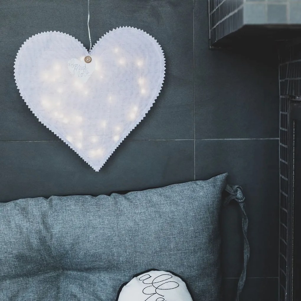 Fehér függesztett szív HEARTLIGHT LED fénylánccal