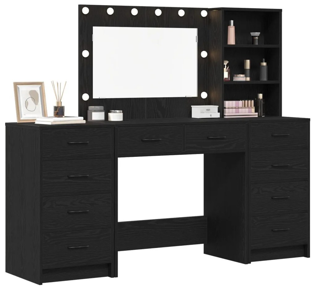 Öltözködőasztal fiókkal 3 pcs Fekete 40 x 41 x 135 cm Faanyag