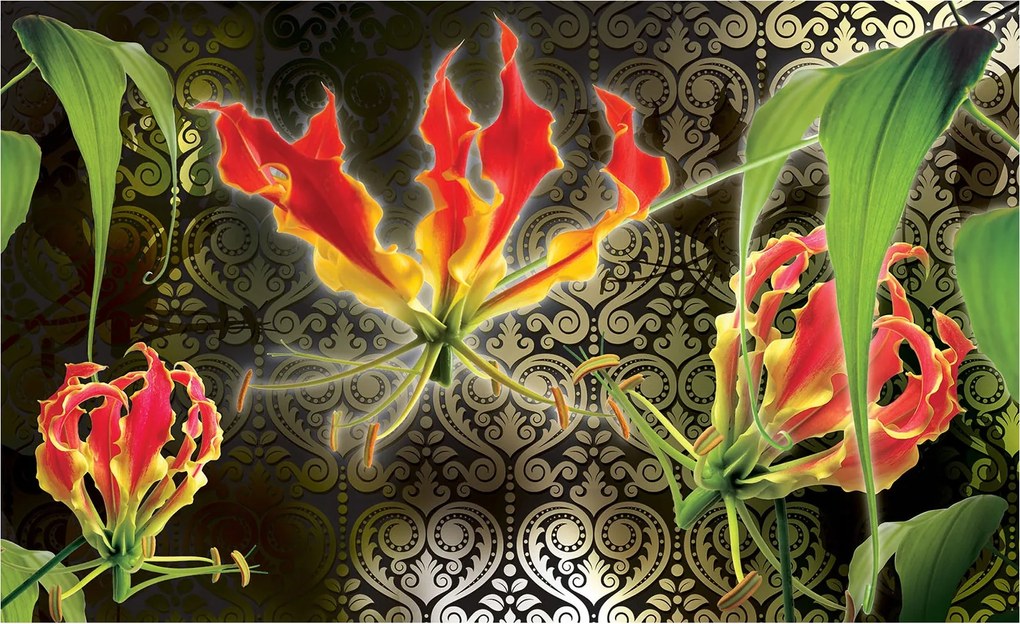 Flizelin fotótapéta Vörös liliomok Perspektíva és Egzotika 250x175 +ragasztó