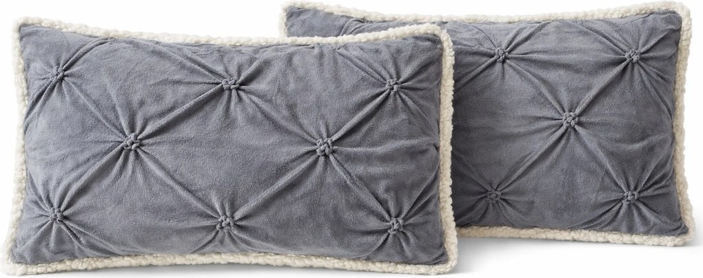 Párnahuzat 80x40 cm plüss szürke steppelt cipzáras díszpárna 2 db