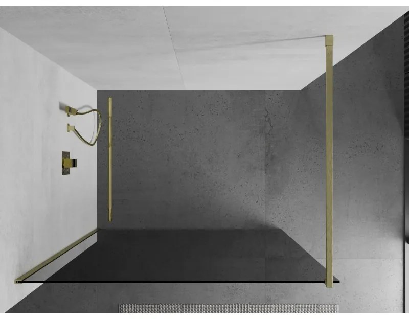 Mexen Kioto, Walk-In zuhany paraván 110 x 200 cm, 8mm szürke üveg, arany matt profil, 800-110-101-55-40